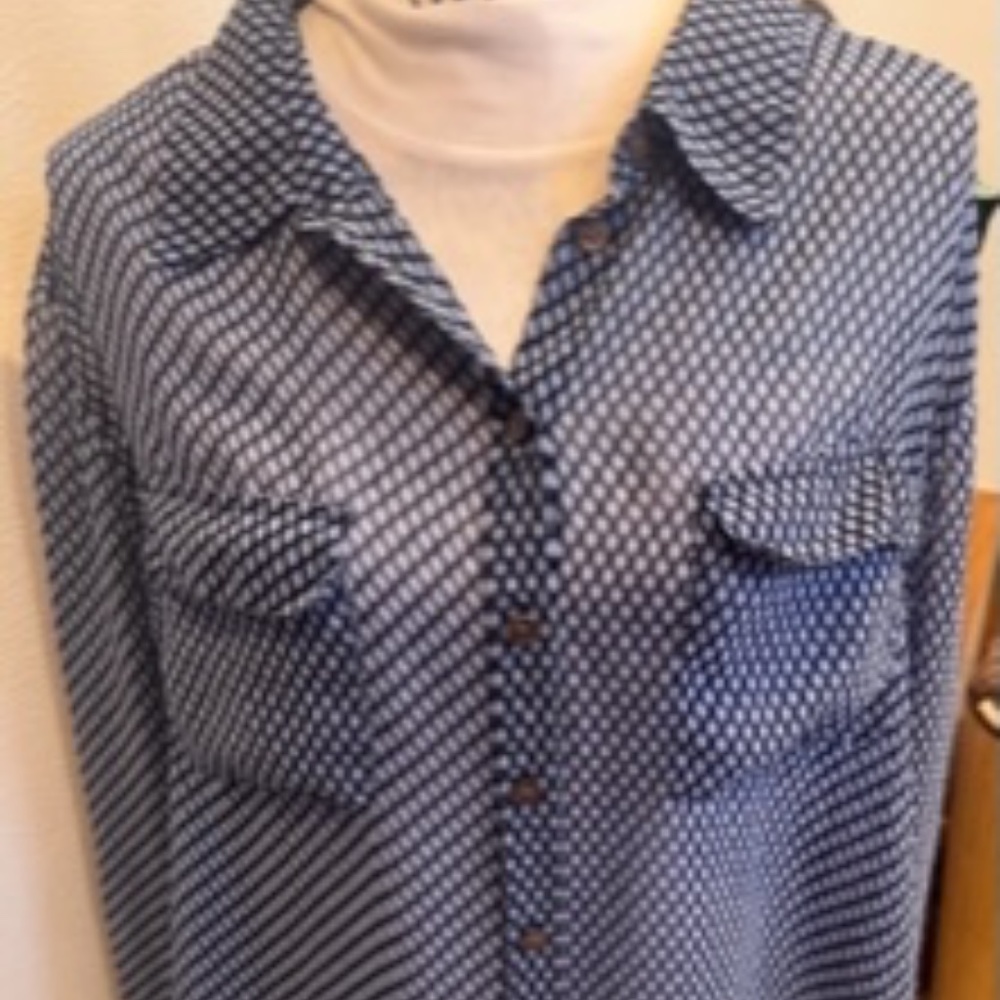 Sheer Black, White and Blue Print, XL, Two by Vince Camuto
